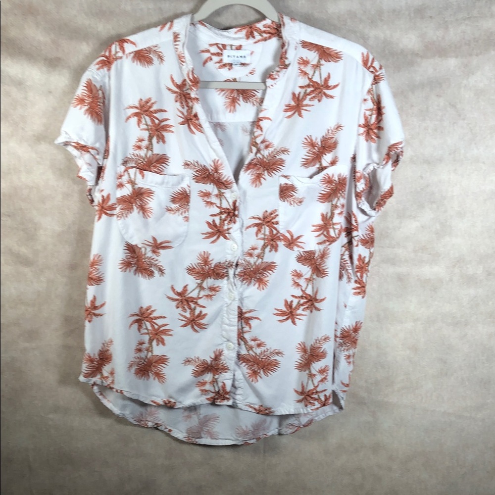 Piyama‎ Women's White and Orange Palm Print Pajama Top